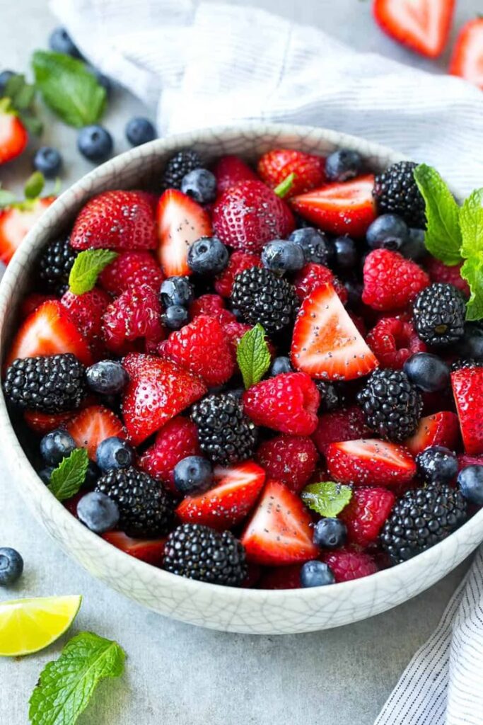 a bowl of mixed berry fruits